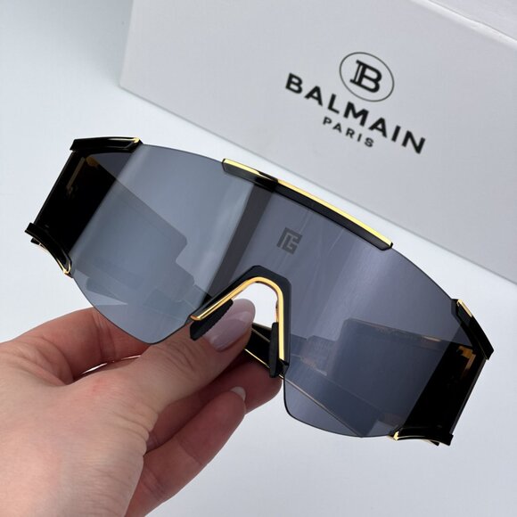 Balmain FLECHE BPS-138A-141 Women Sunglasses Titanium Gold Grey Mirror Mask - Picture 2 of 14